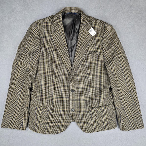 Brooks Brothers Sport Coat Blazer Mens 40S Beige Wool Check Tweed Slim Fit - Picture 2 of 13